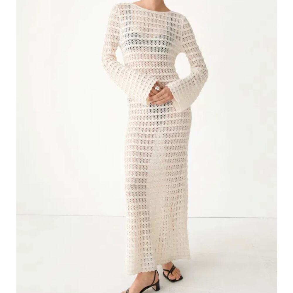 & Other Stories Stockholm Atlier NEW Crochet Lacy Knit Maxi Dress Womens Medium